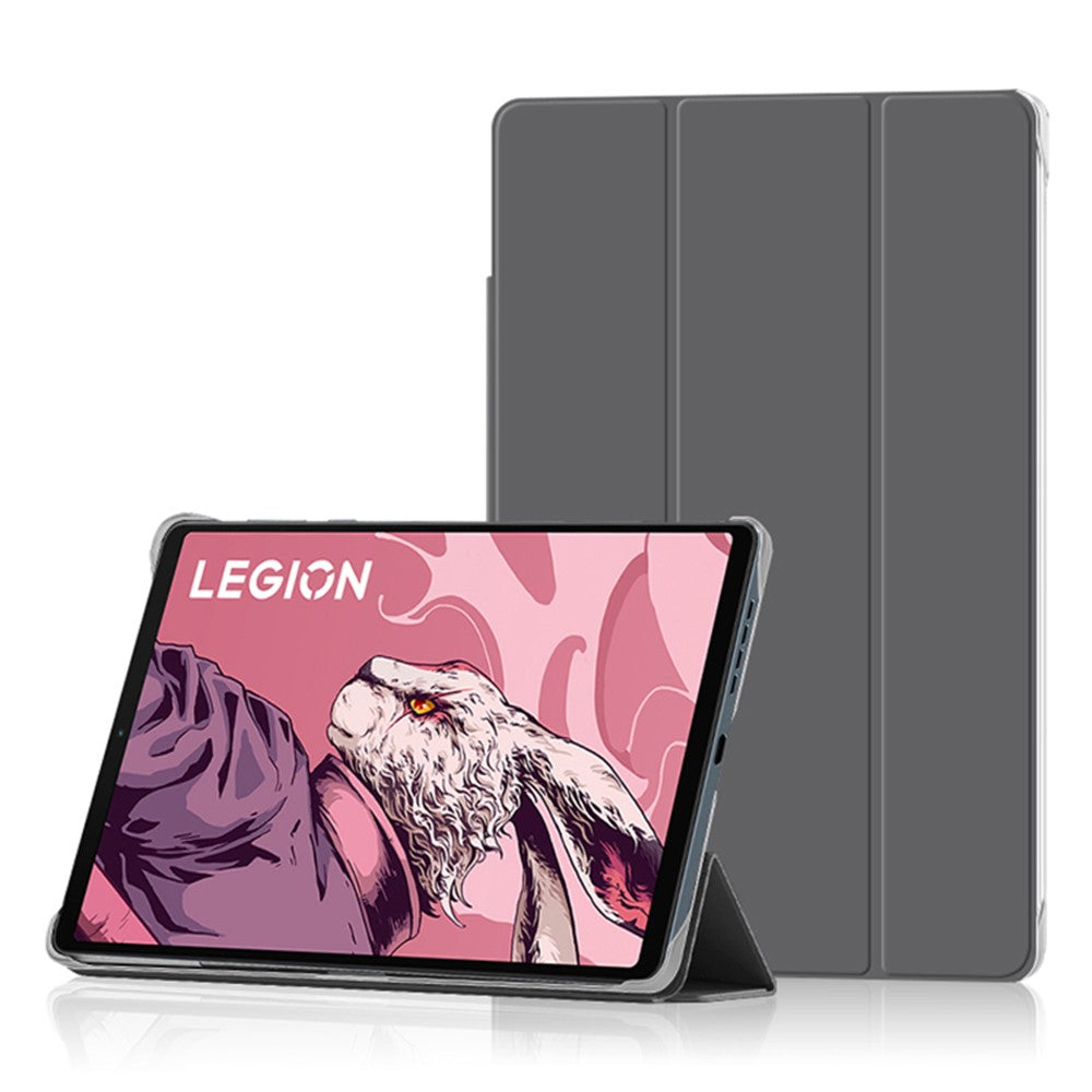 PU Leather Smart Case for Lenovo Legion Y700 , Trifold Stand Heat Dissipation Tablet Cover - Grey+Grey