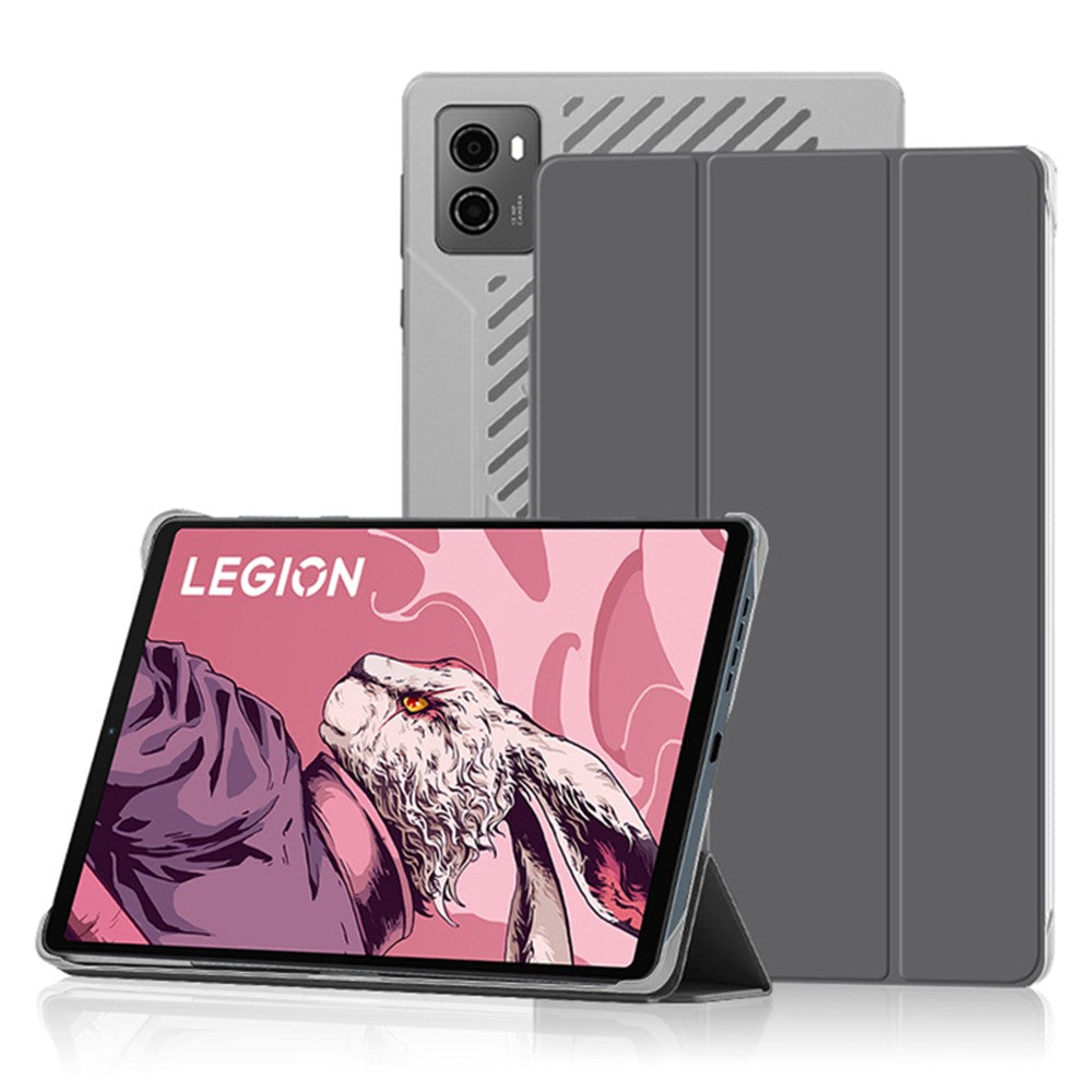 PU Leather Smart Case for Lenovo Legion Y700 , Trifold Stand Heat Dissipation Tablet Cover - Grey+Grey