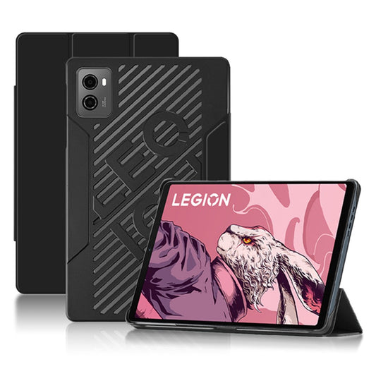 PU Leather Smart Case for Lenovo Legion Y700 , Trifold Stand Heat Dissipation Tablet Cover - Black+Black