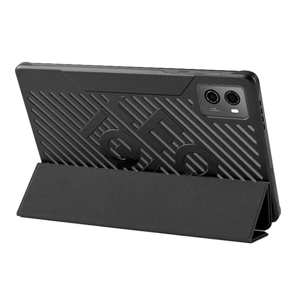 PU Leather Smart Case for Lenovo Legion Y700 , Trifold Stand Heat Dissipation Tablet Cover - Black+Black