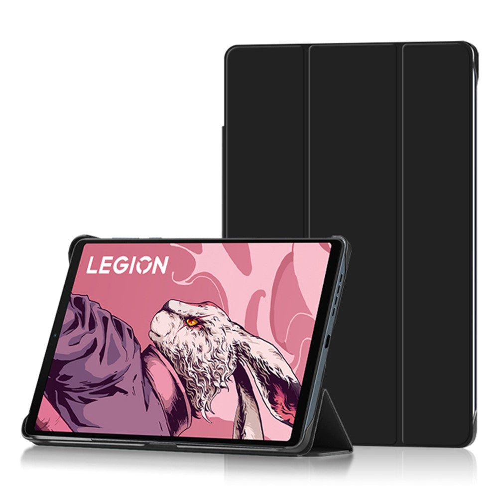 PU Leather Smart Case for Lenovo Legion Y700 , Trifold Stand Heat Dissipation Tablet Cover - Black+Black