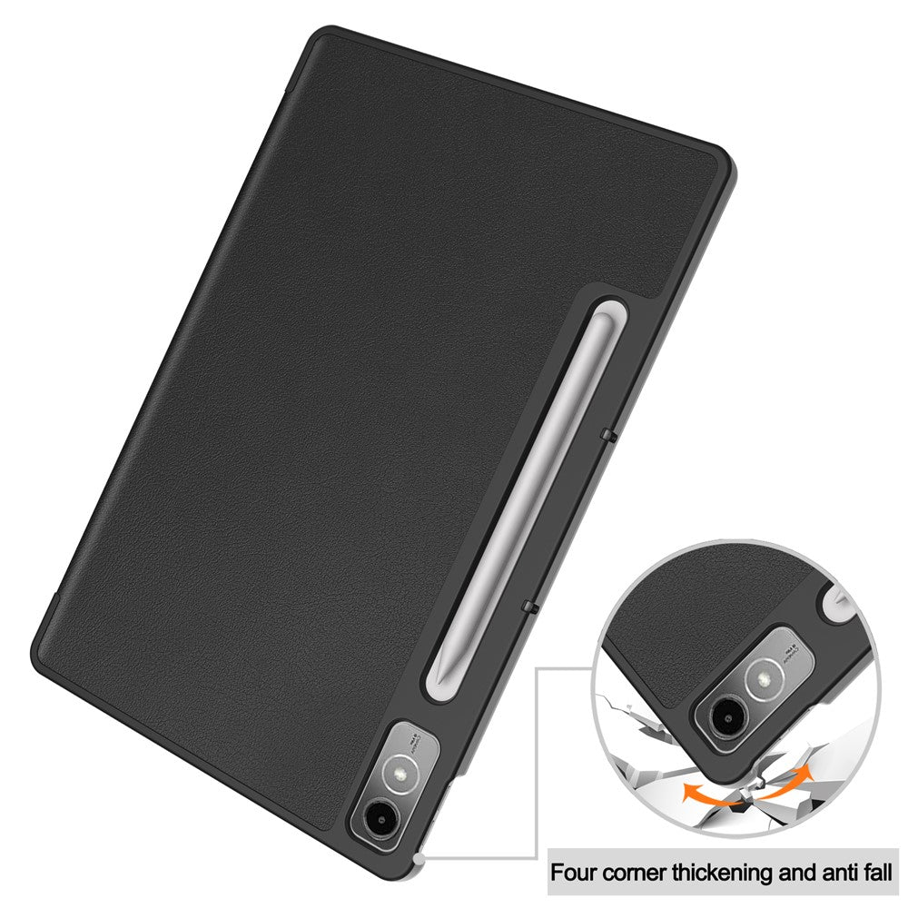 For Lenovo Tab P12 PU Leather Case Tri-Fold Stand Full Protection Tablet Cover - Black