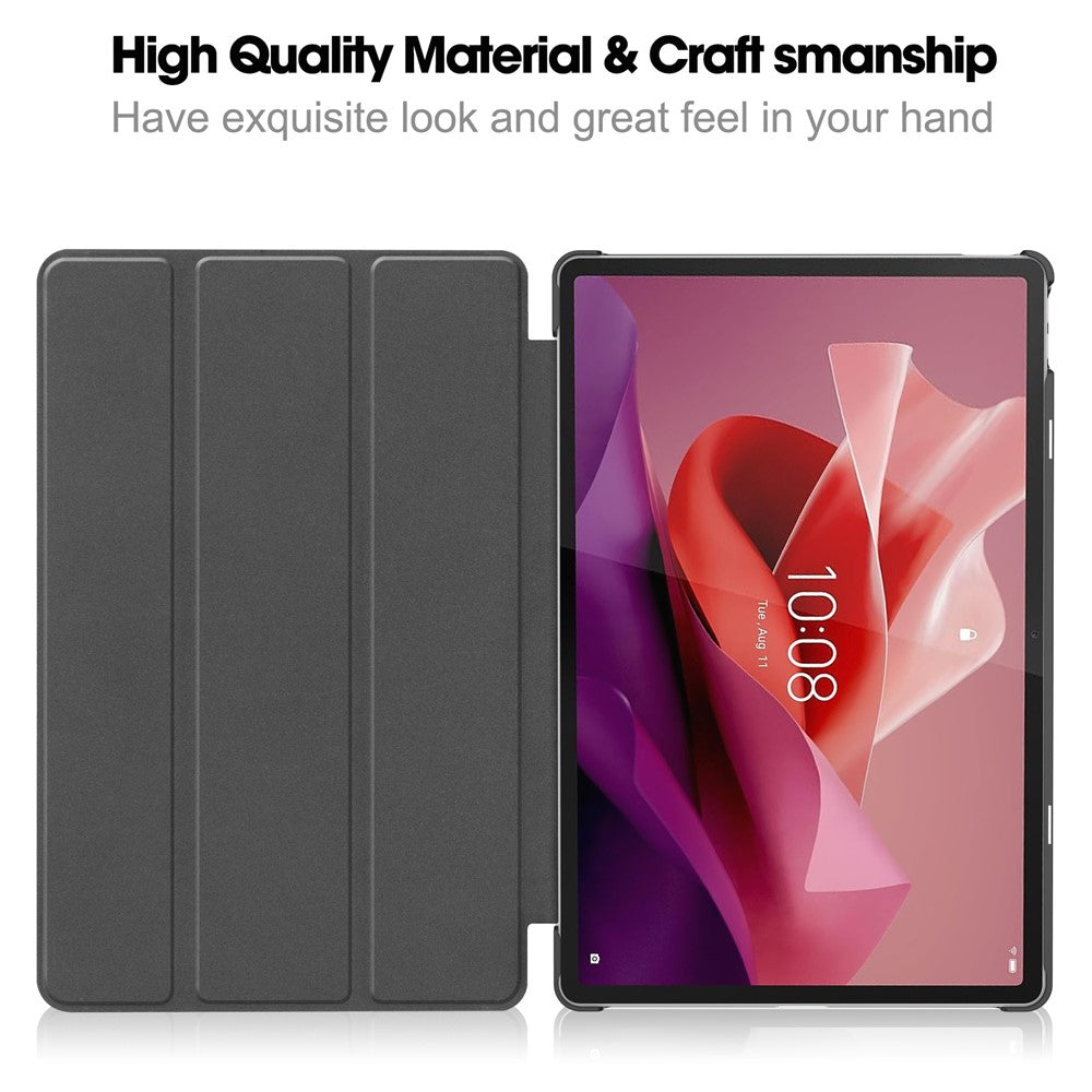 For Lenovo Tab P12 PU Leather Case Tri-fold Stand Full Protection Tablet Cover - Red
