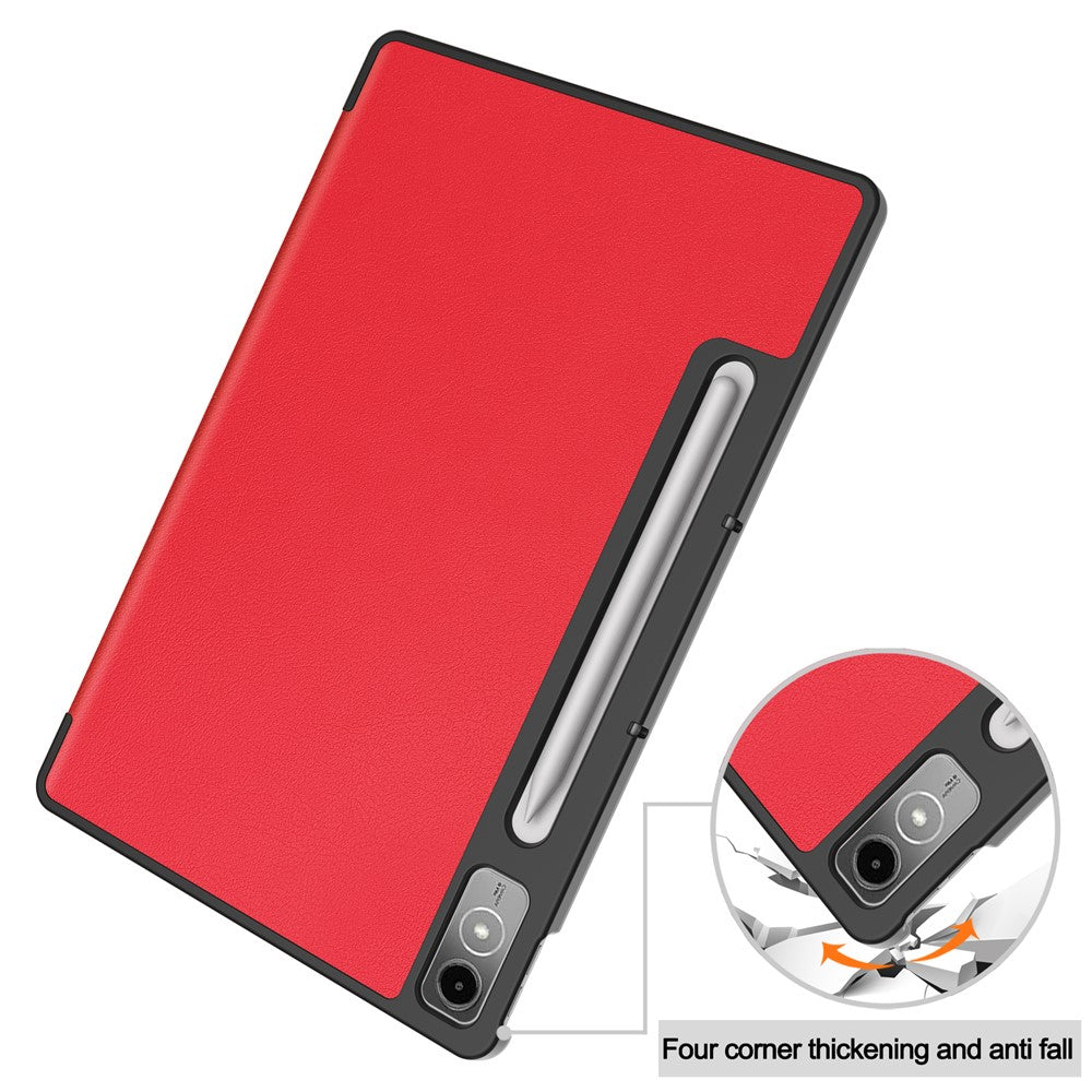 For Lenovo Tab P12 PU Leather Case Tri-fold Stand Full Protection Tablet Cover - Red