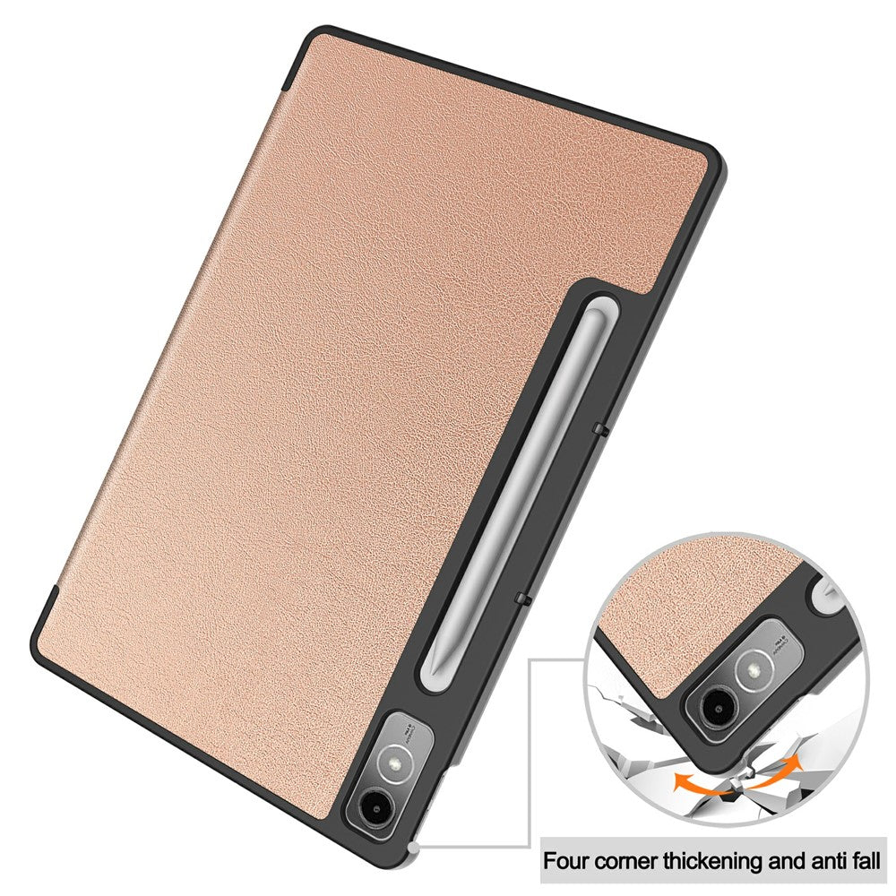 For Lenovo Tab P12 PU Leather Case Tri-fold Stand Full Protection Tablet Cover - Rose Gold