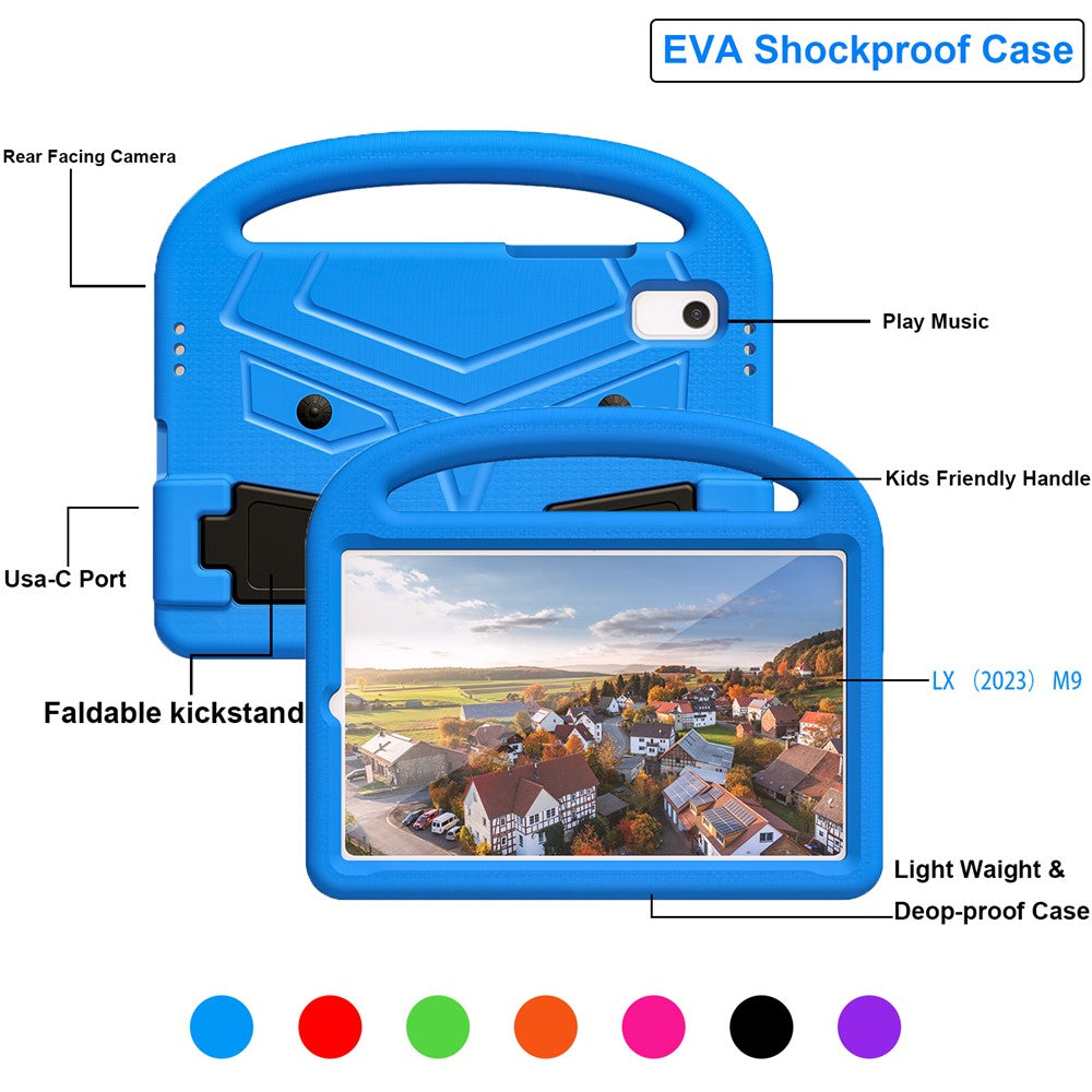 For Lenovo Tab M9 Sparrow Style EVA Case Foldable Kickstand Tablet Protective Cover with Portable Handle - Blue