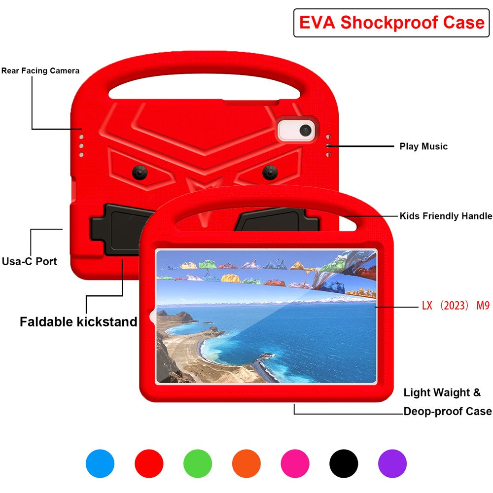 For Lenovo Tab M9 Sparrow Style EVA Case Foldable Kickstand Tablet Protective Cover with Portable Handle - Red