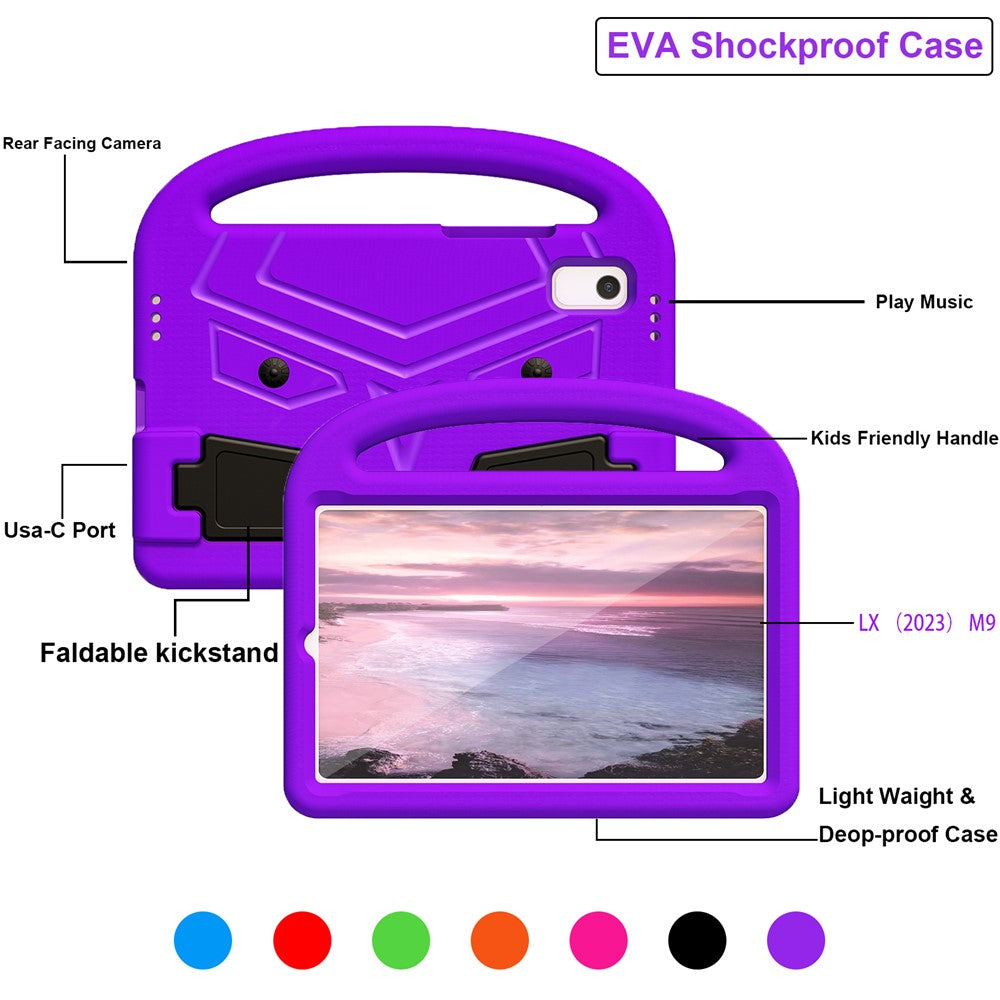 For Lenovo Tab M9 Sparrow Style EVA Case Foldable Kickstand Tablet Protective Cover with Portable Handle - Purple