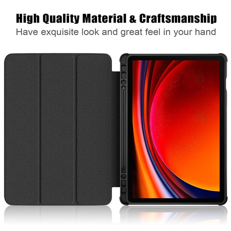 For Samsung Galaxy Tab S9 (SM-X710 / SM-X716B / SM-X718U) Tri-fold Stand Tablet Case Pattern Printing PU+TPU+Acrylic Protective Cover with Pen Slot - Don't Touch Me