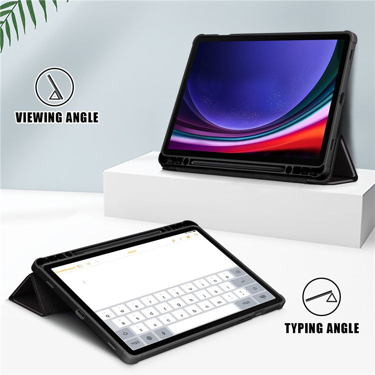 For Samsung Galaxy Tab S9 (SM-X710 / SM-X716B / SM-X718U) Tri-fold Stand Tablet Case Pattern Printing PU+TPU+Acrylic Protective Cover with Pen Slot - Don't Touch Me