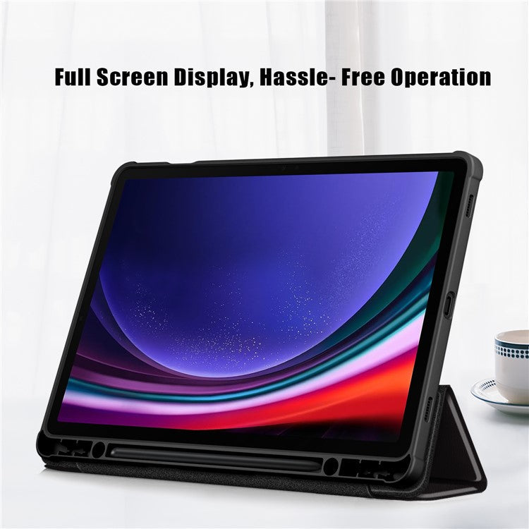 For Samsung Galaxy Tab S9 (SM-X710 / SM-X716B / SM-X718U) Tri-fold Stand Tablet Case Pattern Printing PU+TPU+Acrylic Protective Cover with Pen Slot - Don't Touch Me