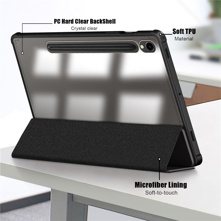 For Samsung Galaxy Tab S9 (SM-X710 / SM-X716B / SM-X718U) Tri-fold Stand Tablet Case Pattern Printing PU+TPU+Acrylic Protective Cover with Pen Slot - Don't Touch Me