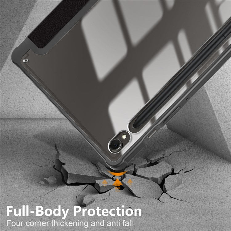 For Samsung Galaxy Tab S9 (SM-X710 / SM-X716B / SM-X718U) Tri-fold Stand Tablet Case Pattern Printing PU+TPU+Acrylic Protective Cover with Pen Slot - Don't Touch Me