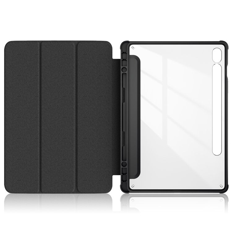 For Samsung Galaxy Tab S9 (SM-X710 / SM-X716B / SM-X718U) Tri-fold Stand Tablet Case Pattern Printing PU+TPU+Acrylic Protective Cover with Pen Slot - Don't Touch Me