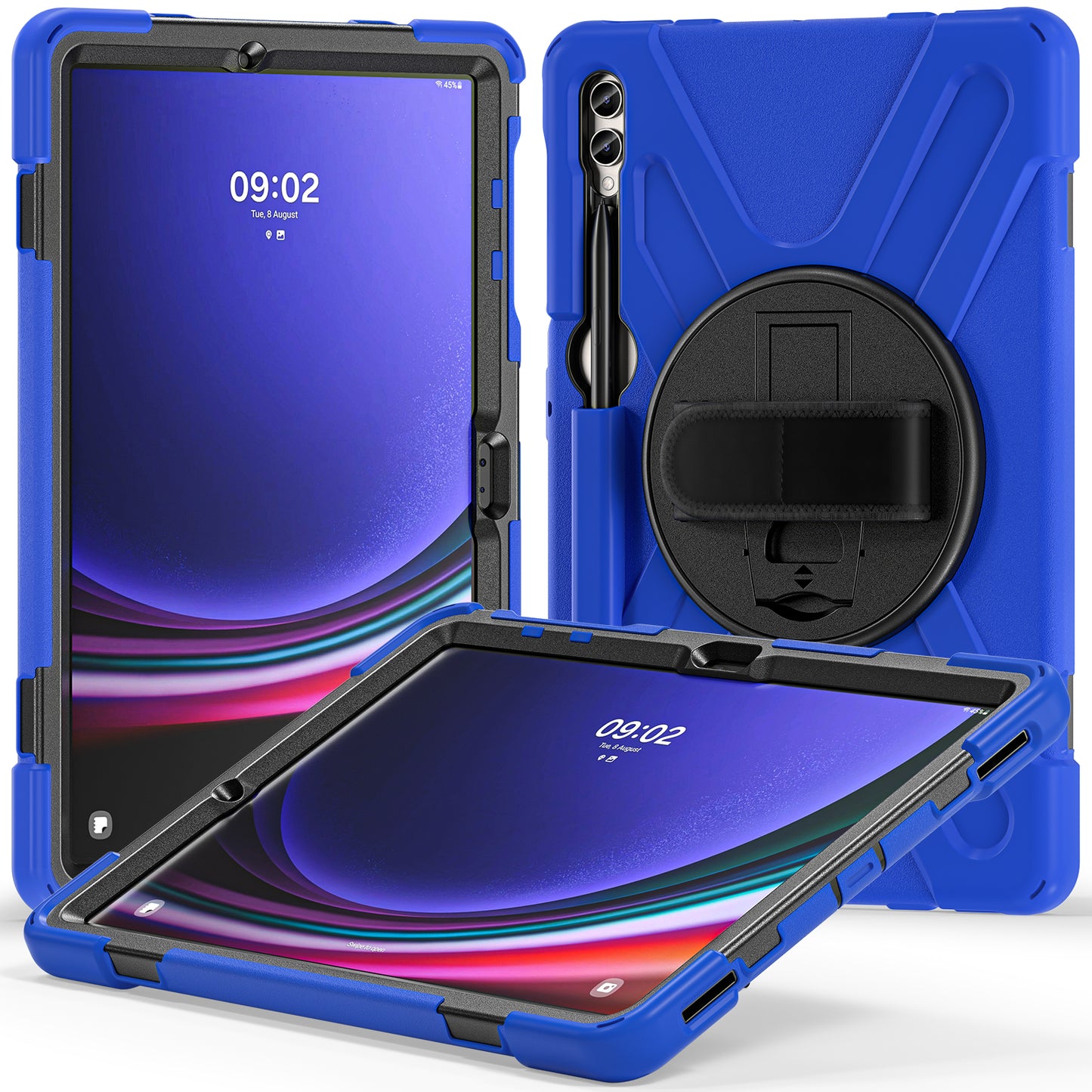 For Samsung Galaxy Tab S10+ X826 / S9 FE+ / S9+ / S8+ / S7+ Wrist Strap Tablet Case Anti-Scratch PC+Silicone Kickstand Cover - Blue