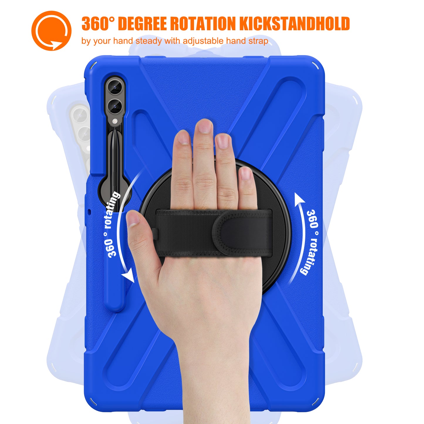 For Samsung Galaxy Tab S10+ X826 / S9 FE+ / S9+ / S8+ / S7+ Wrist Strap Tablet Case Anti-Scratch PC+Silicone Kickstand Cover - Blue