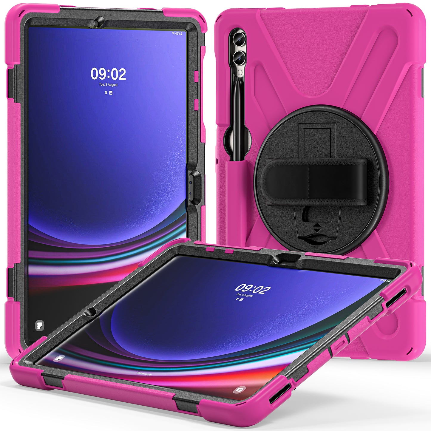 For Samsung Galaxy Tab S10+ X826 / S9 FE+ / S9+ / S8+ / S7+ Wrist Strap Tablet Case Anti-Scratch PC+Silicone Kickstand Cover - Rose