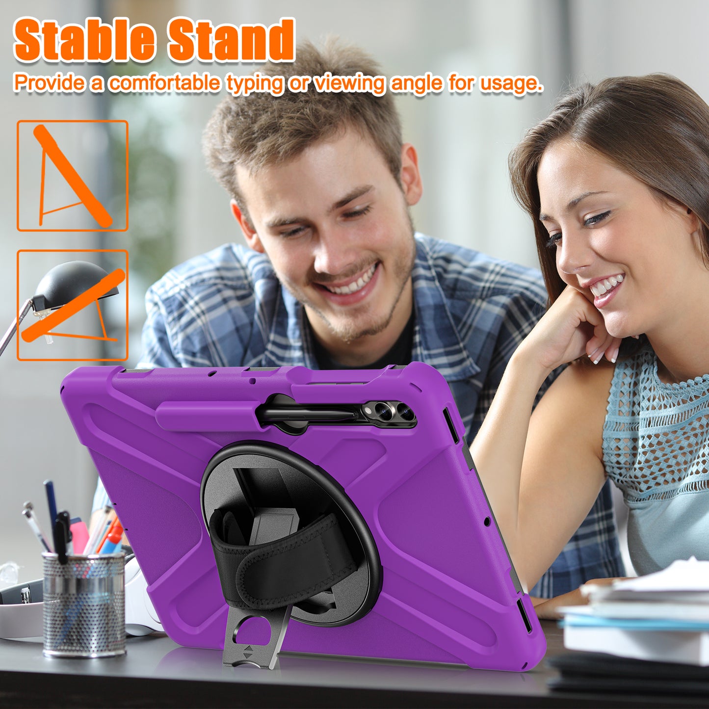 For Samsung Galaxy Tab S10+ X826 / S9 FE+ / S9+ / S8+ / S7+ Wrist Strap Tablet Case Anti-Scratch PC+Silicone Kickstand Cover - Purple