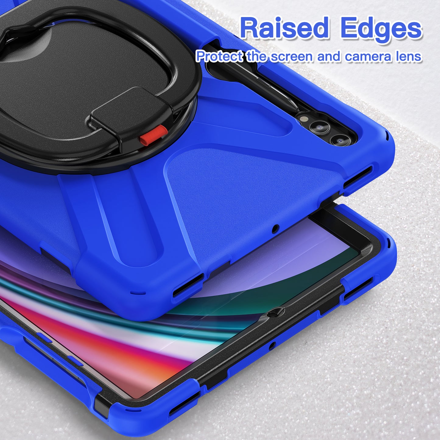 For Samsung Galaxy Tab S10+ X826 / S9 FE+ / S9+ / S8+ / S7+ PC+Silicone Protective Case Rotating Kickstand Rugged Tablet Cover with Handle Design - Blue Black