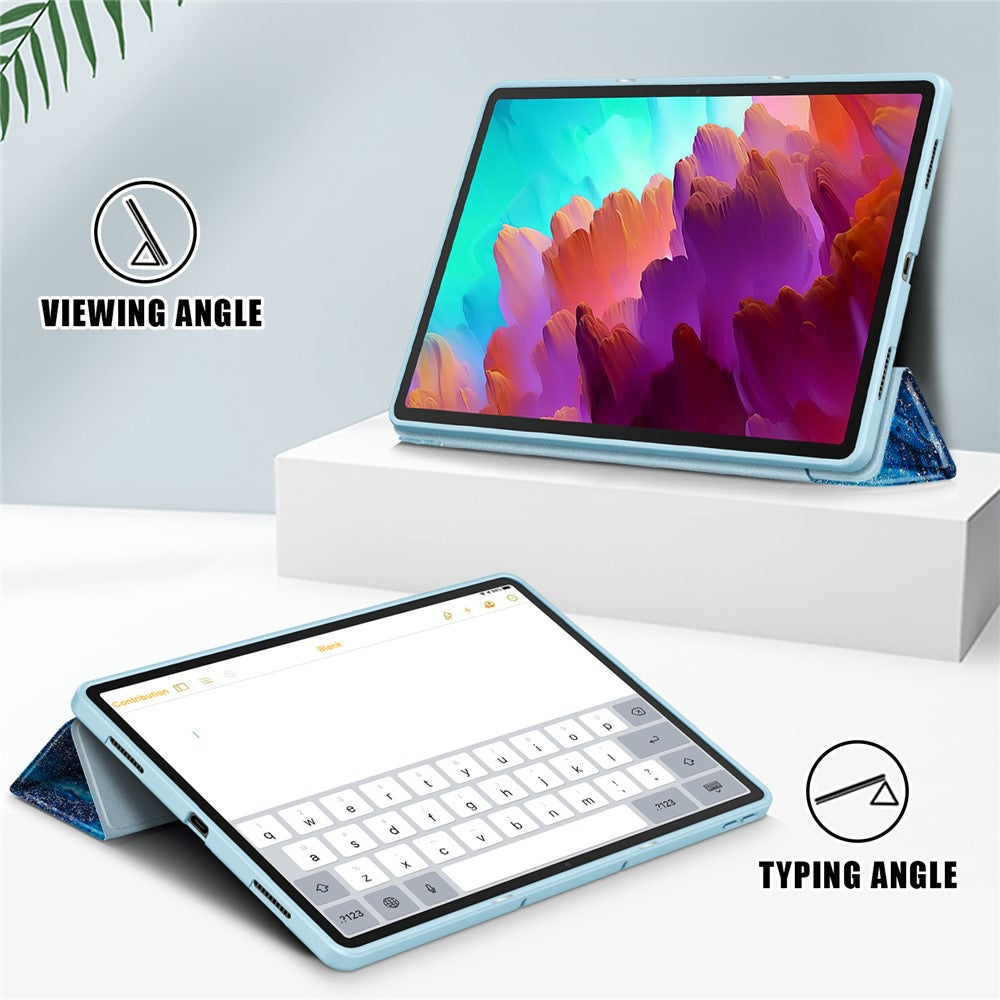 For Lenovo Lenovo Tab P12 TB371FC Pattern Printing Tri-fold Stand Tablet Cover PU Leather +TPU Tablet Case - Sea Wave