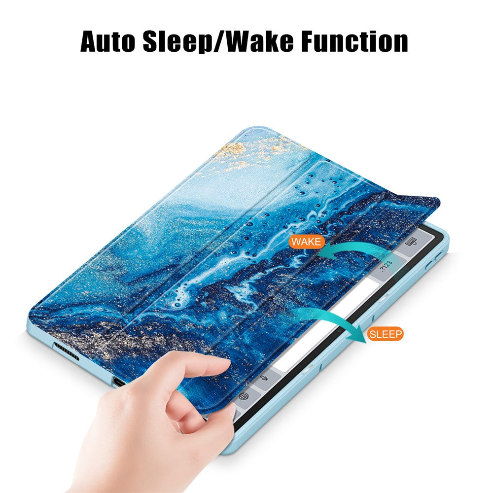 For Lenovo Lenovo Tab P12 TB371FC Pattern Printing Tri-fold Stand Tablet Cover PU Leather +TPU Tablet Case - Sea Wave