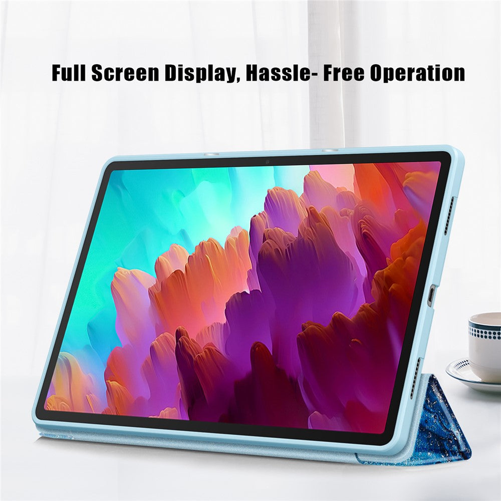 For Lenovo Lenovo Tab P12 TB371FC Pattern Printing Tri-fold Stand Tablet Cover PU Leather +TPU Tablet Case - Sea Wave