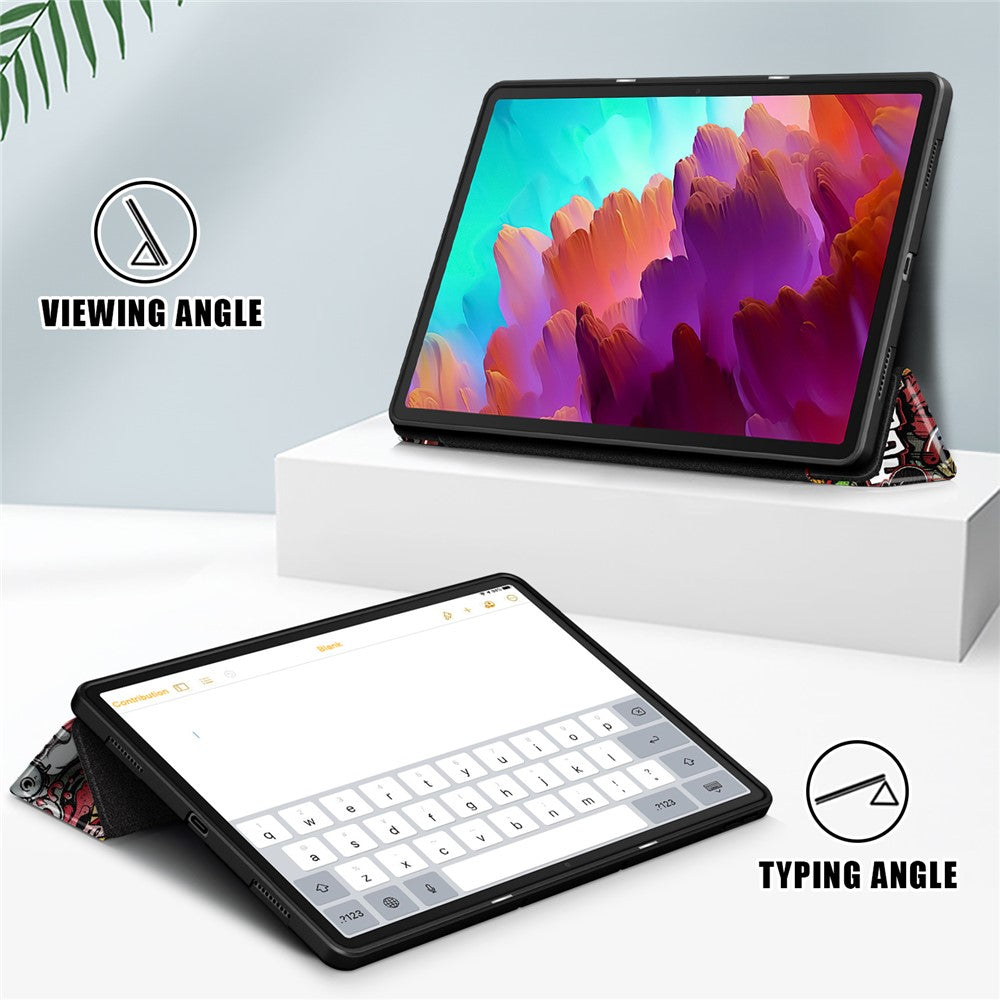 For Lenovo Lenovo Tab P12 TB371FC Pattern Printing Tri-fold Stand Tablet Cover PU Leather +TPU Tablet Case - Graffiti