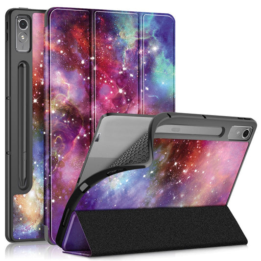 For Lenovo Lenovo Tab P12 TB371FC Pattern Printing Tri-fold Stand Tablet Cover PU Leather +TPU Tablet Case - The Milky Way