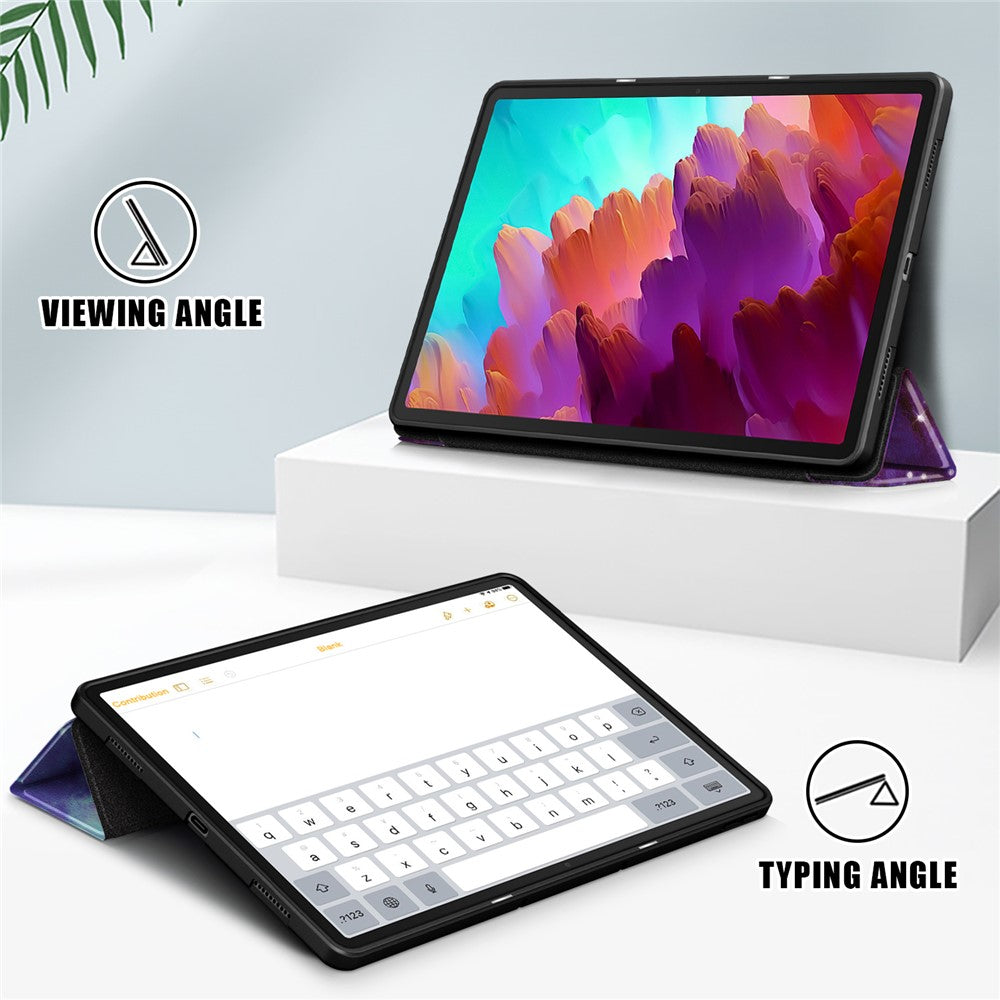 For Lenovo Lenovo Tab P12 TB371FC Pattern Printing Tri-fold Stand Tablet Cover PU Leather +TPU Tablet Case - The Milky Way