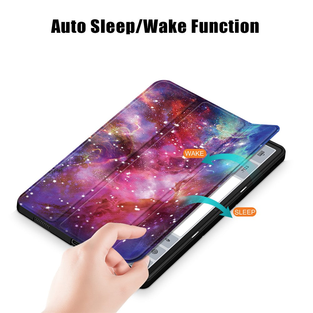For Lenovo Lenovo Tab P12 TB371FC Pattern Printing Tri-fold Stand Tablet Cover PU Leather +TPU Tablet Case - The Milky Way