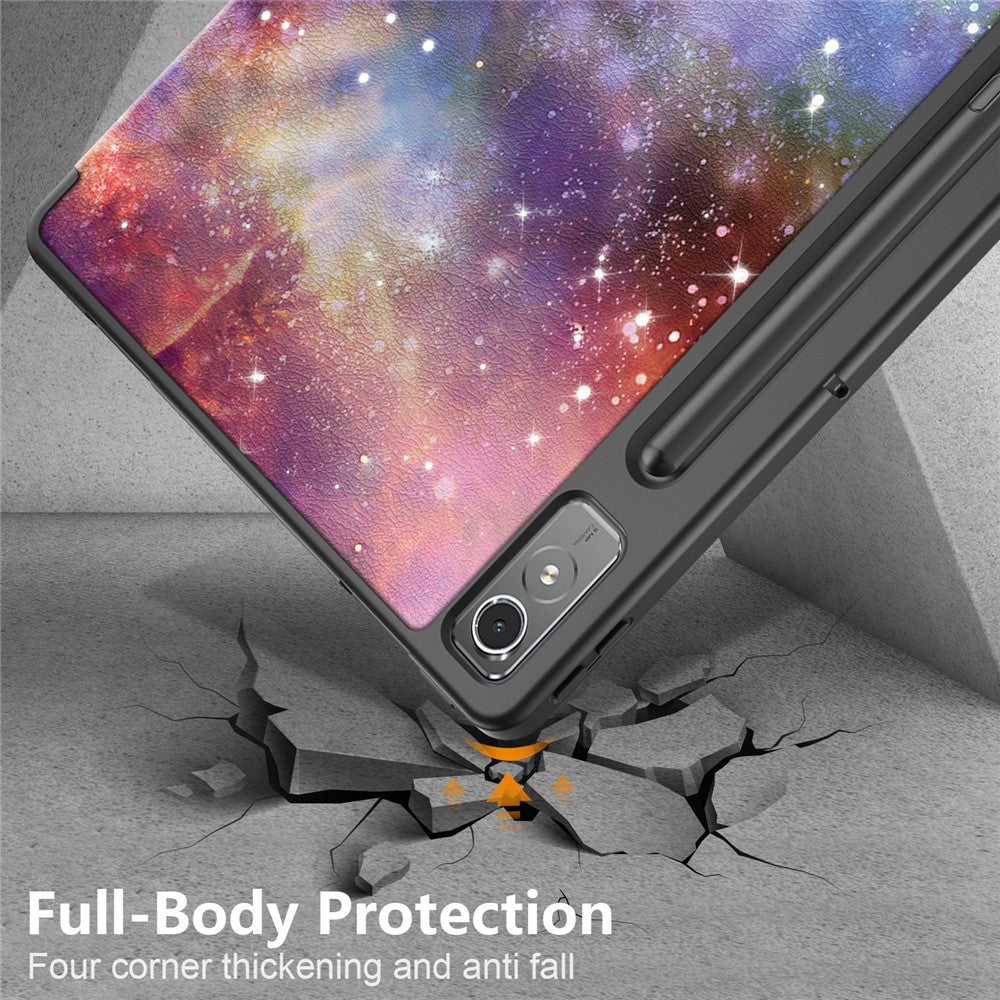 For Lenovo Lenovo Tab P12 TB371FC Pattern Printing Tri-fold Stand Tablet Cover PU Leather +TPU Tablet Case - The Milky Way