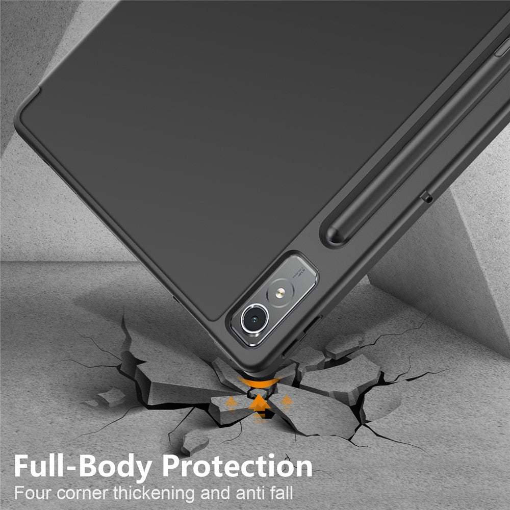 For Lenovo Tab P12 / P12 Pro Gen 2 TB371FC Trifold Stand Solid Color Smart Case PU Leather+TPU Tablet Cover - Black