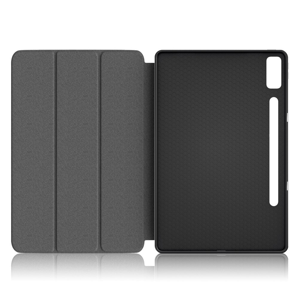For Lenovo Tab P12 / P12 Pro Gen 2 TB371FC Trifold Stand Solid Color Smart Case PU Leather+TPU Tablet Cover - Black