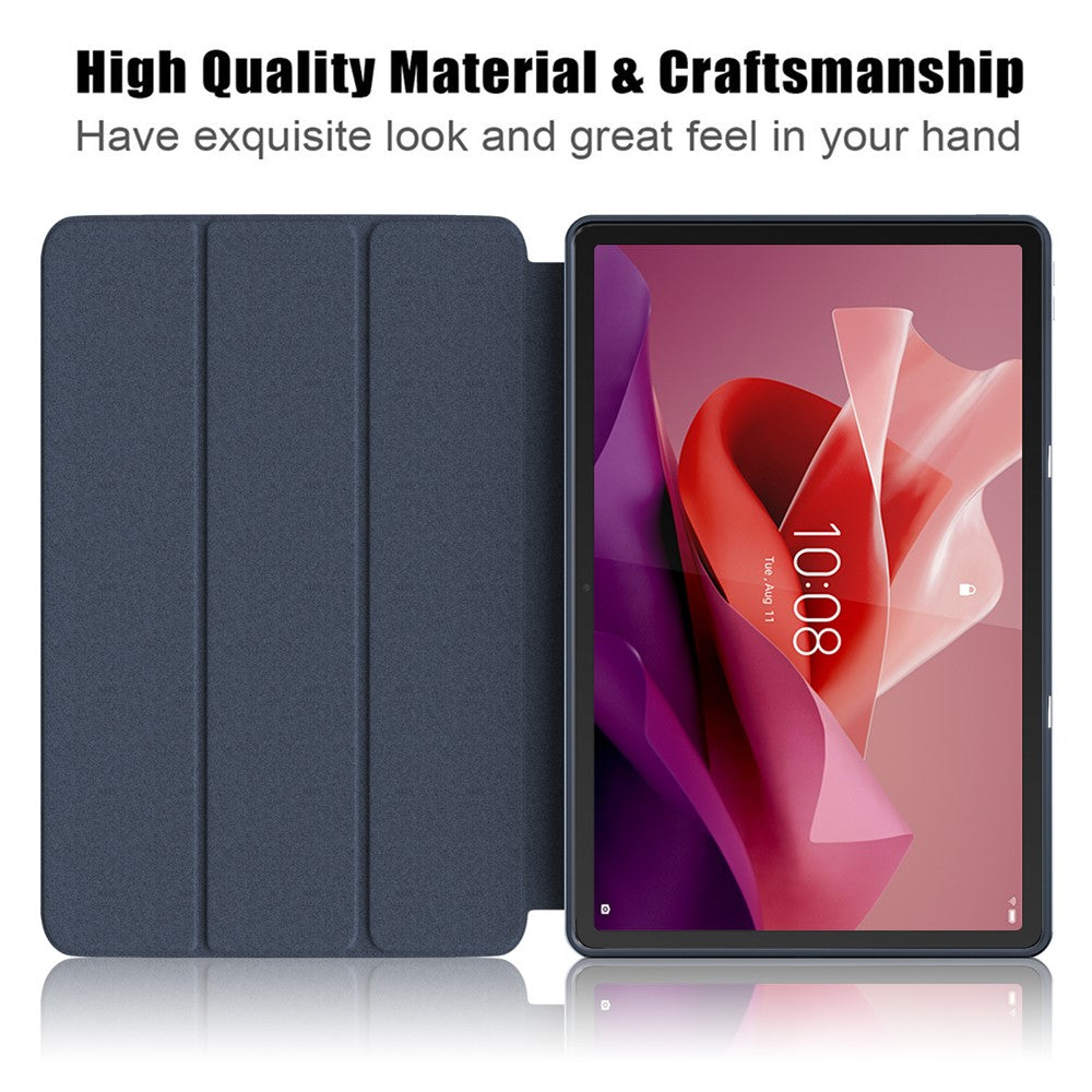 For Lenovo Tab P12 / P12 Pro Gen 2 TB371FC Trifold Stand Solid Color Smart Case PU Leather+TPU Tablet Cover - Dark Blue
