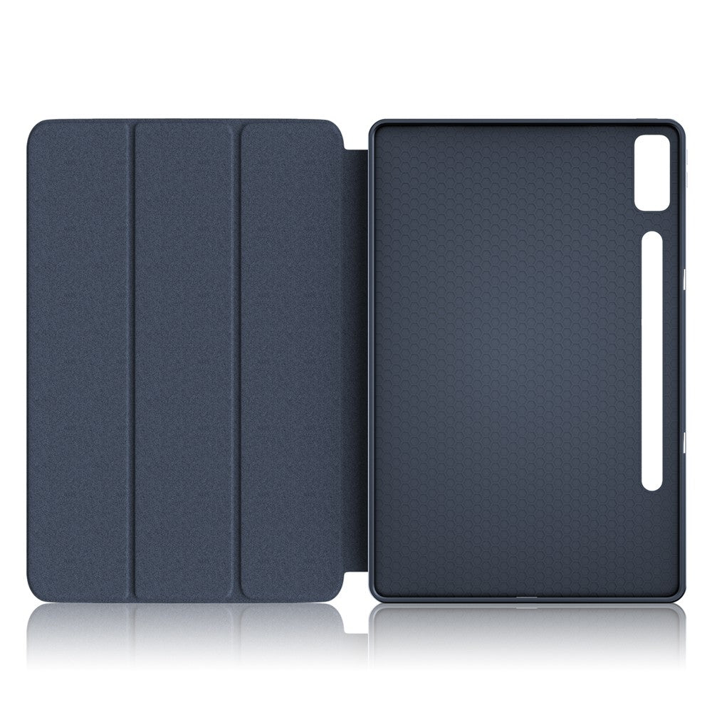 For Lenovo Tab P12 / P12 Pro Gen 2 TB371FC Trifold Stand Solid Color Smart Case PU Leather+TPU Tablet Cover - Dark Blue