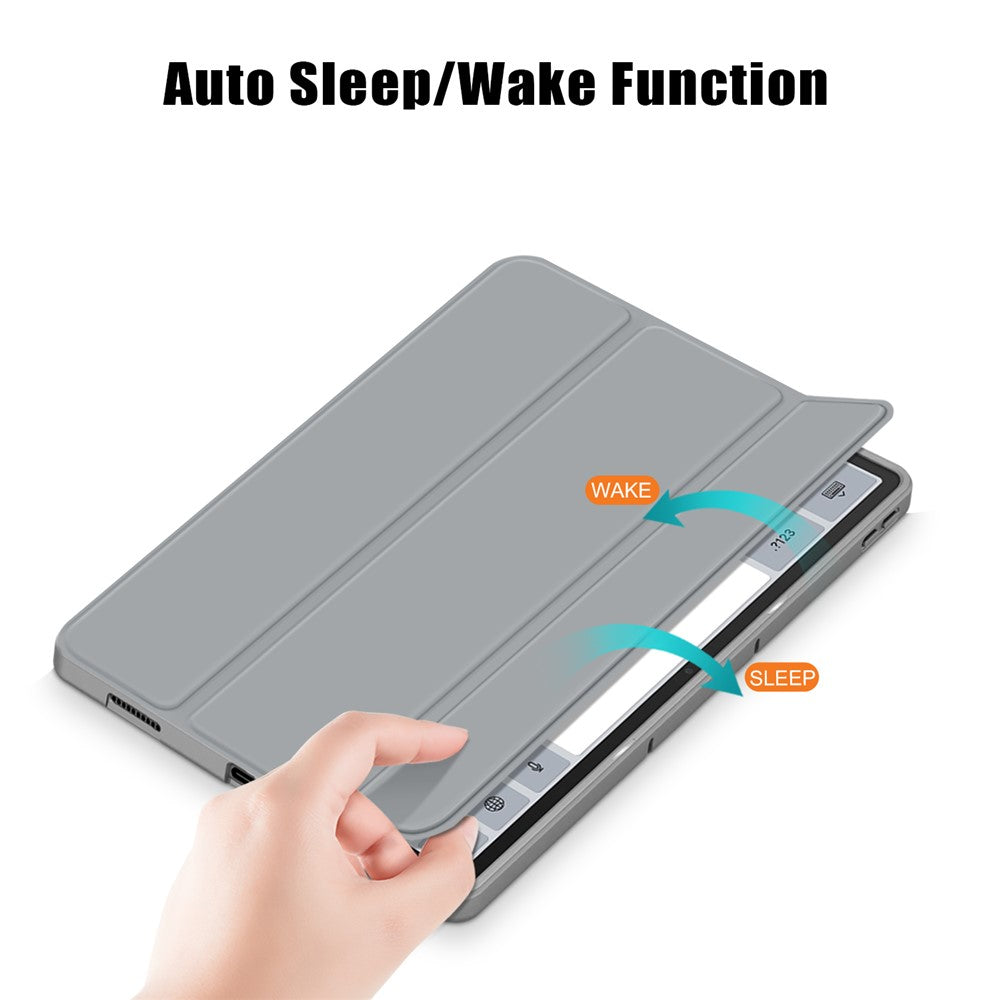For Lenovo Tab P12 / P12 Pro Gen 2 TB371FC Trifold Stand Solid Color Smart Case PU Leather+TPU Tablet Cover - Grey