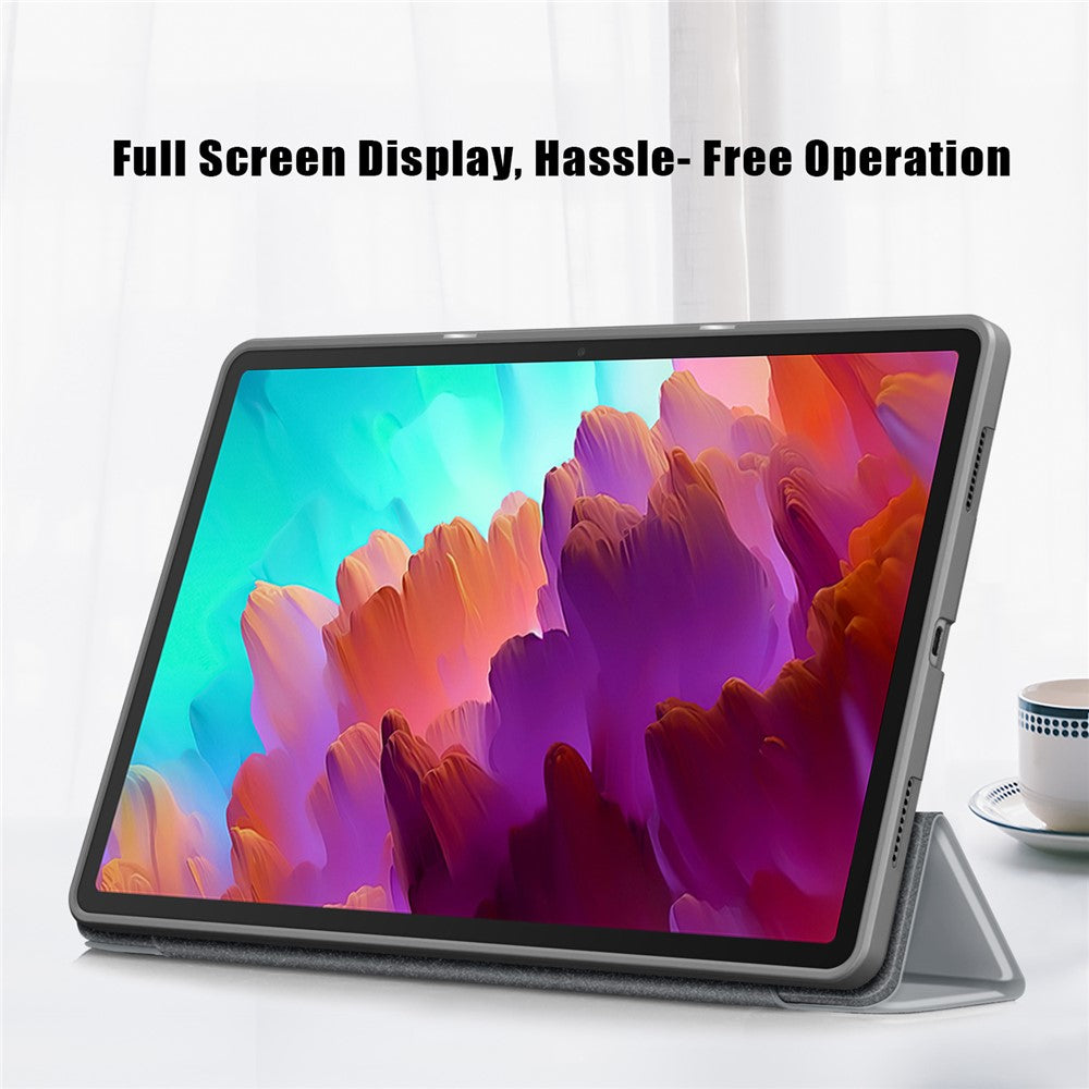 For Lenovo Tab P12 / P12 Pro Gen 2 TB371FC Trifold Stand Solid Color Smart Case PU Leather+TPU Tablet Cover - Grey