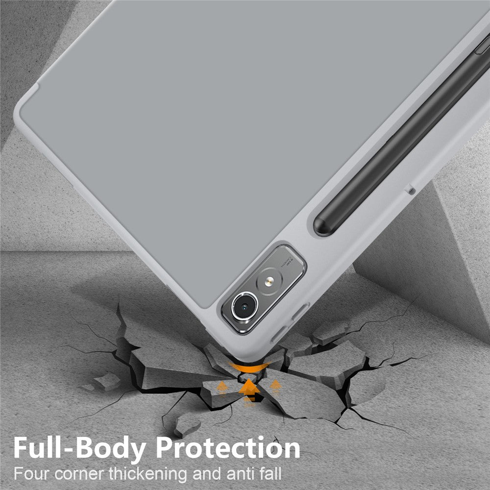 For Lenovo Tab P12 / P12 Pro Gen 2 TB371FC Trifold Stand Solid Color Smart Case PU Leather+TPU Tablet Cover - Grey