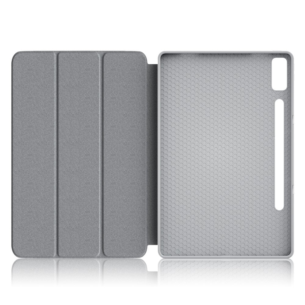For Lenovo Tab P12 / P12 Pro Gen 2 TB371FC Trifold Stand Solid Color Smart Case PU Leather+TPU Tablet Cover - Grey