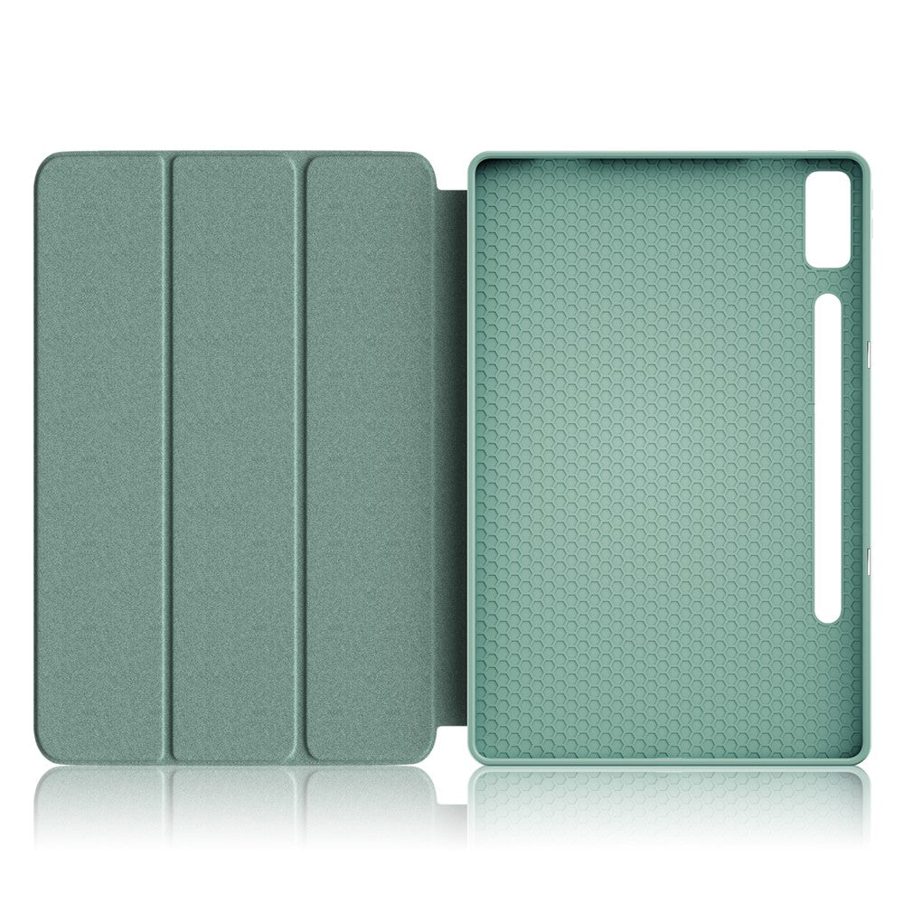 For Lenovo Tab P12 / P12 Pro Gen 2 TB371FC Trifold Stand Solid Color Smart Case PU Leather+TPU Tablet Cover - Blackish Green