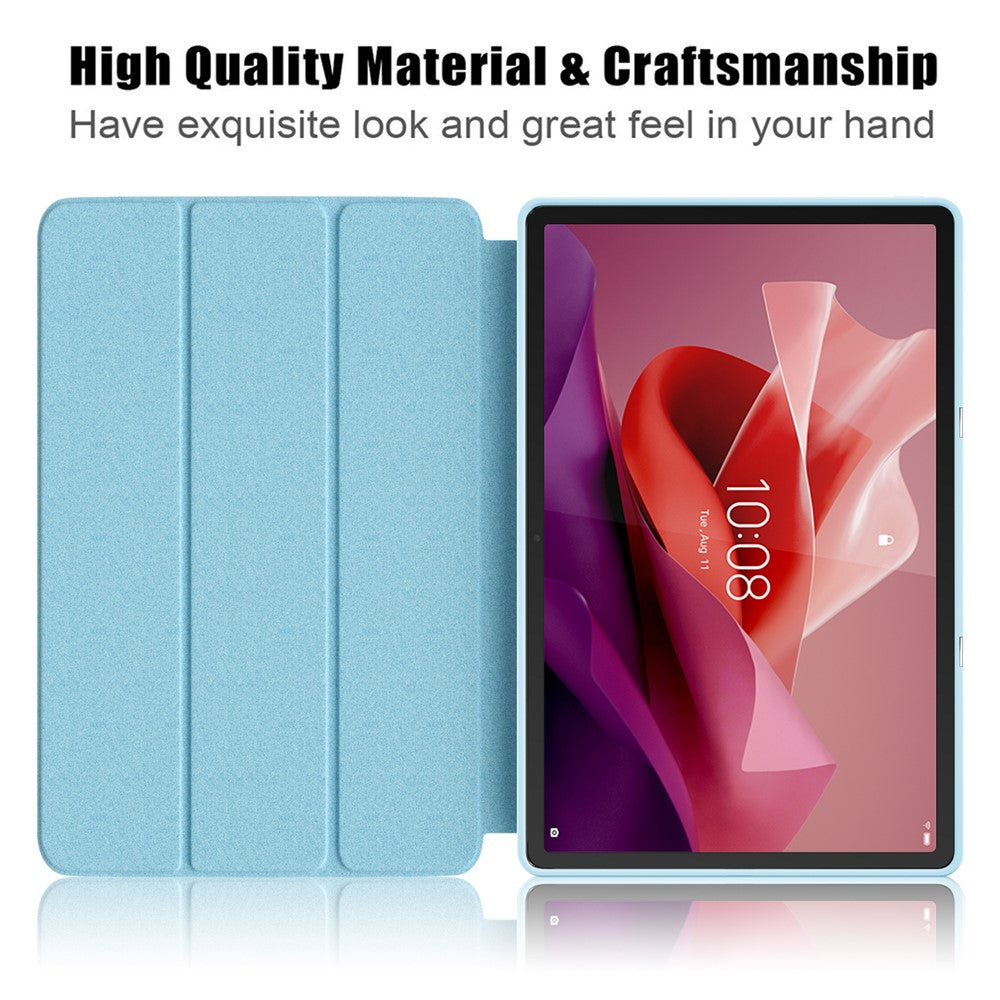 For Lenovo Tab P12 / P12 Pro Gen 2 TB371FC Trifold Stand Solid Color Smart Case PU Leather+TPU Tablet Cover - Sky Blue