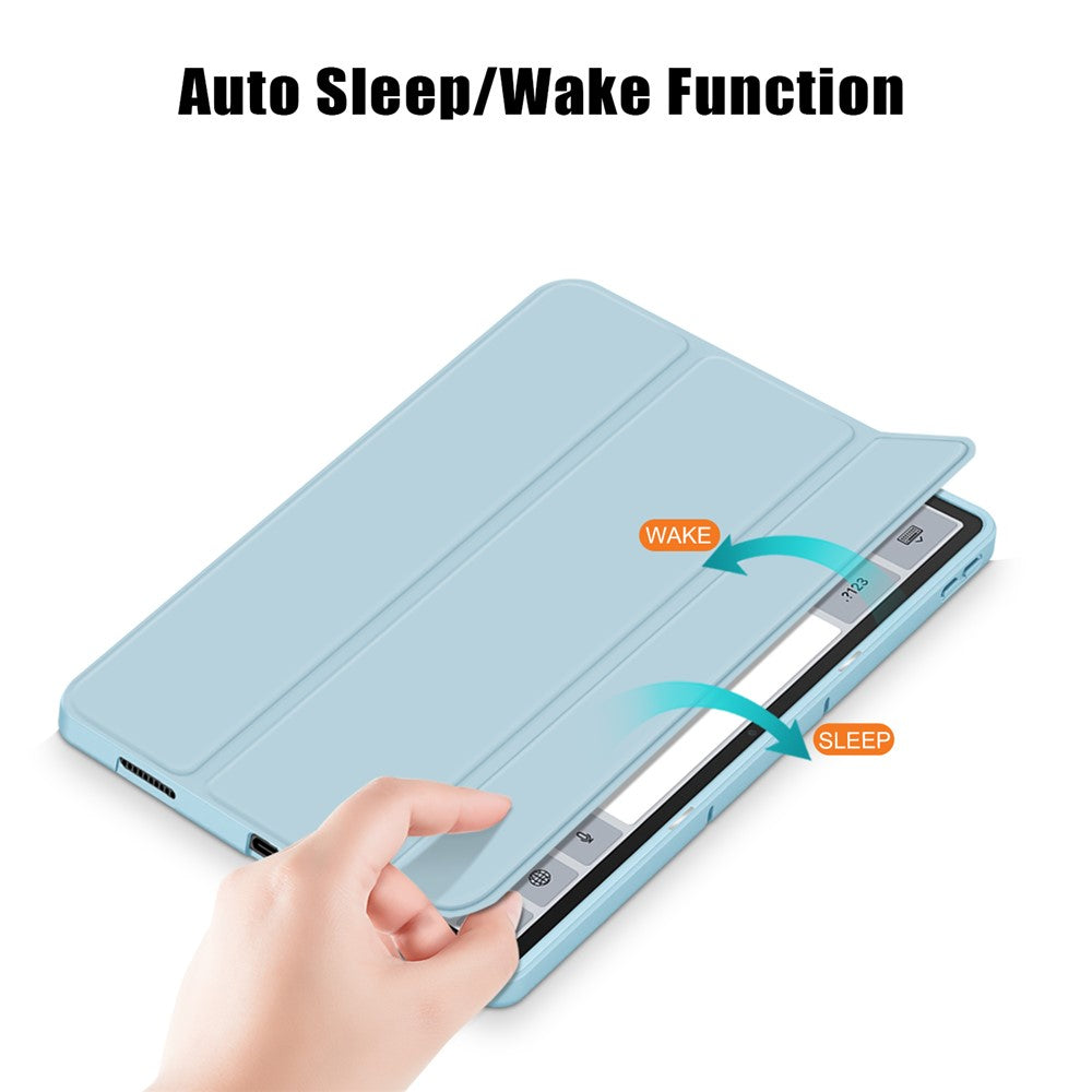 For Lenovo Tab P12 / P12 Pro Gen 2 TB371FC Trifold Stand Solid Color Smart Case PU Leather+TPU Tablet Cover - Sky Blue