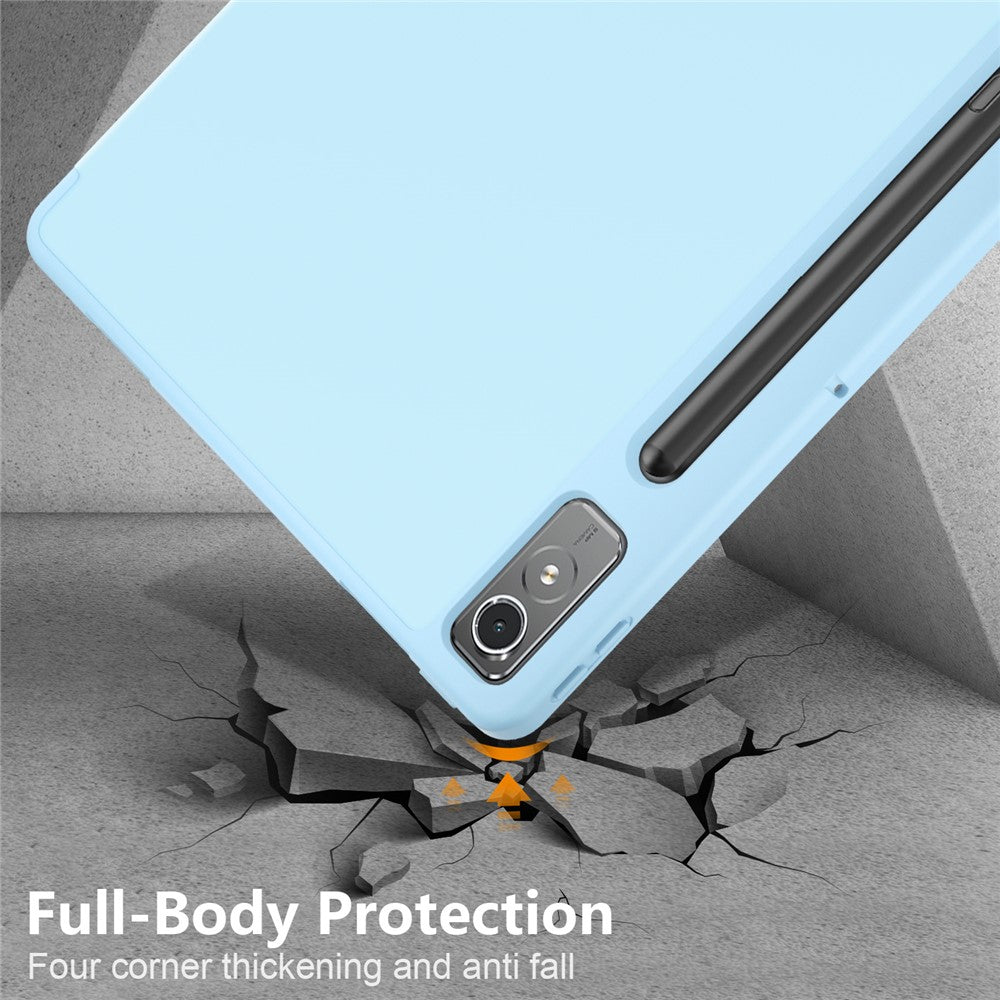 For Lenovo Tab P12 / P12 Pro Gen 2 TB371FC Trifold Stand Solid Color Smart Case PU Leather+TPU Tablet Cover - Sky Blue