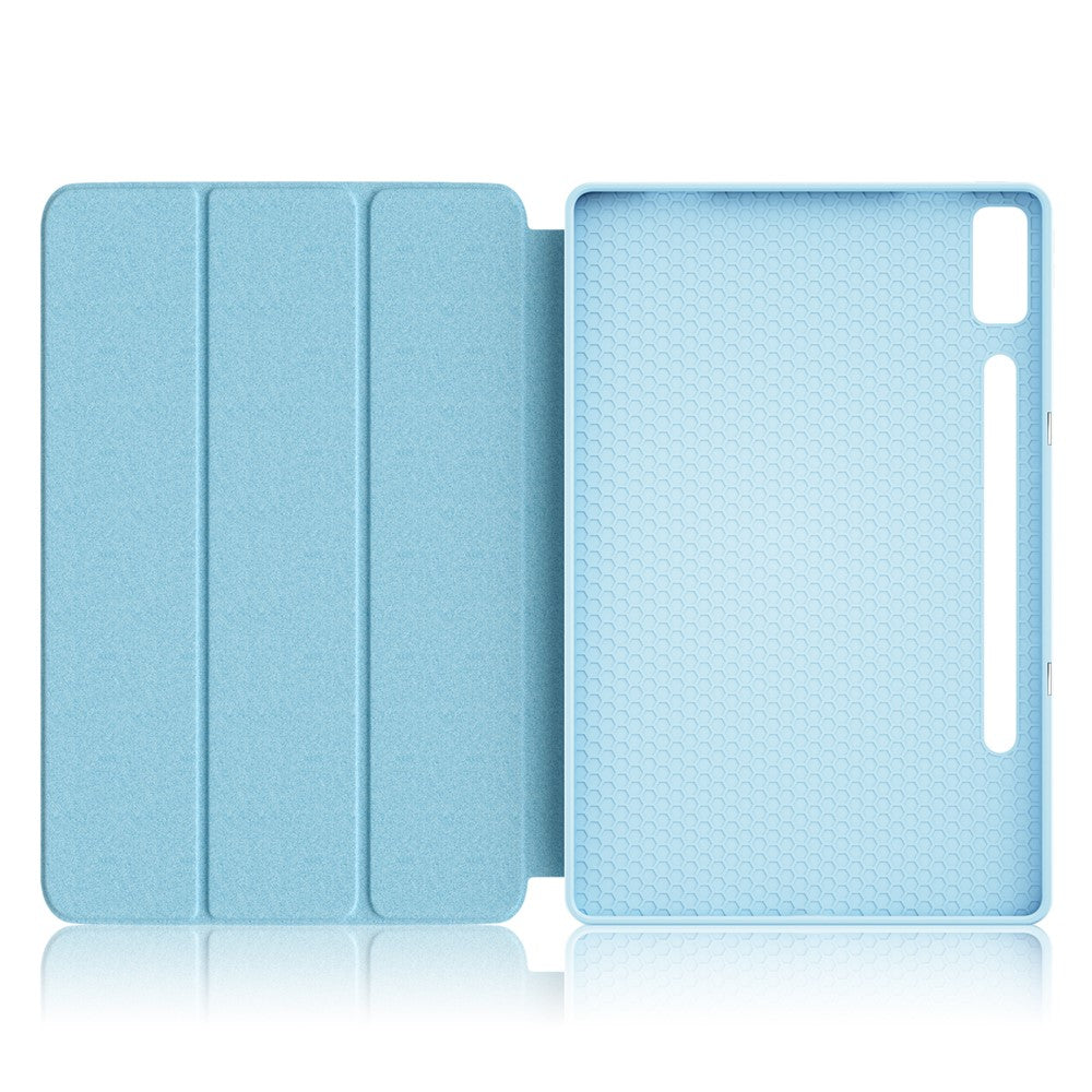 For Lenovo Tab P12 / P12 Pro Gen 2 TB371FC Trifold Stand Solid Color Smart Case PU Leather+TPU Tablet Cover - Sky Blue