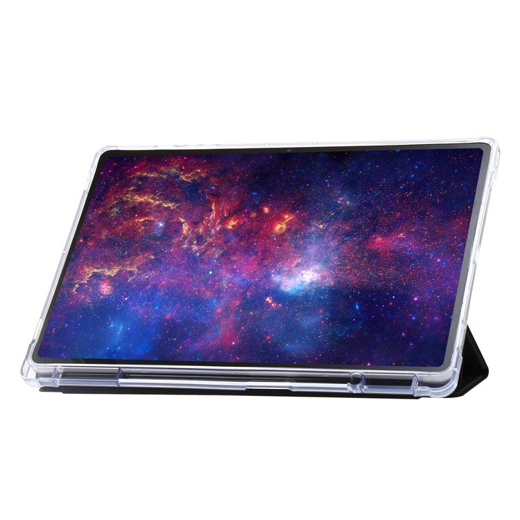 For Samsung Galaxy Tab S9+ Tri-fold Stand Smart Cover PU Leather+Acrylic+TPU Transparent Tablet Case - Black
