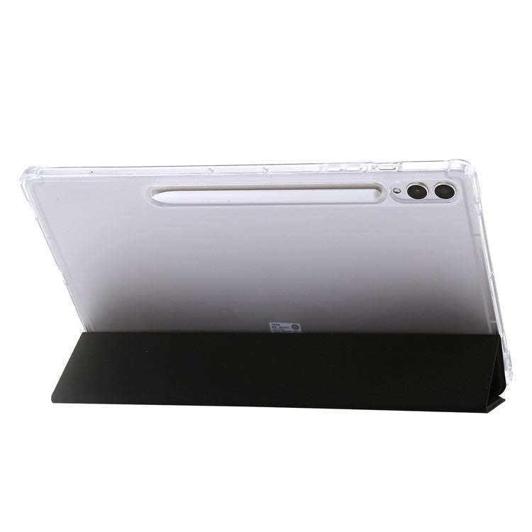 For Samsung Galaxy Tab S9+ Tri-fold Stand Smart Cover PU Leather+Acrylic+TPU Transparent Tablet Case - Black