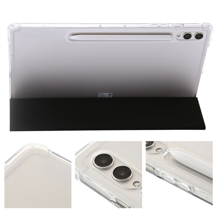 For Samsung Galaxy Tab S9+ Tri-fold Stand Smart Cover PU Leather+Acrylic+TPU Transparent Tablet Case - Black