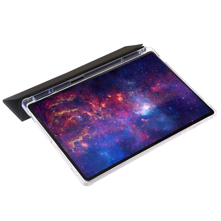 For Samsung Galaxy Tab S9+ Tri-fold Stand Smart Cover PU Leather+Acrylic+TPU Transparent Tablet Case - Black