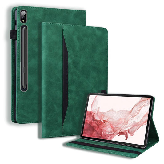 For Samsung Galaxy Tab S9+  Wallet Tablet Case Business PU Leather Stand Pencil Holder Loop Stand Cover - Green