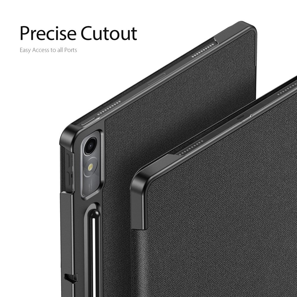 DUX DUCIS Domo Series PU Leather Smart Case for Lenovo Tab P12 , Tri-fold Stand Auto Wake / Sleep Tablet Cover - Black